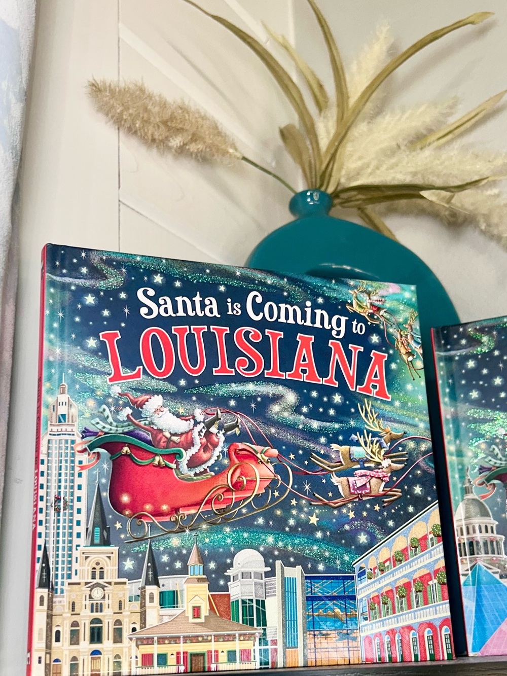 Santa Is Coming to Louisiana Holiday Book - Teal Accent